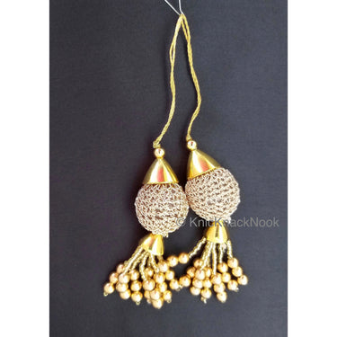 2 x Copper And Gold Tassels, Copper Crochet Ball Tassels, Bridal Tassels